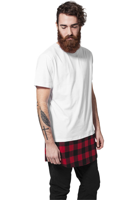 Urban Classics Long Shaped Flanell Bottom Tee wht/blk/red - XL