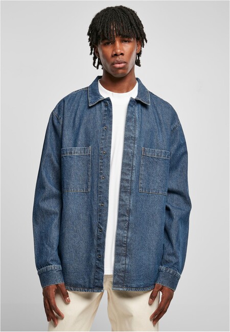 Urban Classics Oversized Denim Pocket Shirt mid indigo washed - XXL