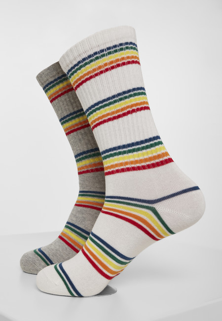 Urban Classics Rainbow Stripes Socks 2-Pack grey/white - 35–38