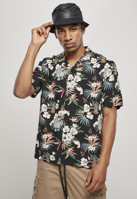 Urban Classics Viscose AOP Resort Shirt blacktropical - XL