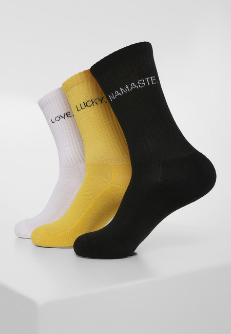 Urban Classics Wording Socks 3-Pack black/white/yellow - 43–46