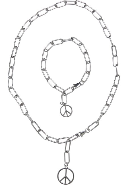 E-shop Urban Classics Y Chain Peace Pendant Necklace And Bracelet silver - UNI